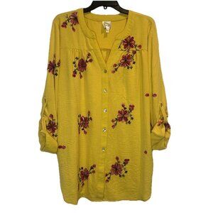 Anthropologie Fig &Flower Womens Yellow Floral Embroidered Blouse Top Plus Sz 2X